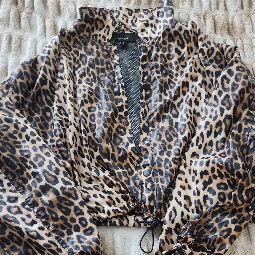 Forever 21 Animal Print Mesh Windbreaker Jacket